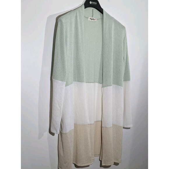 Haptics by Holly Harper Three Color Blocked Knit Cardigan Open Front sz Medium - Picture 2 of 6